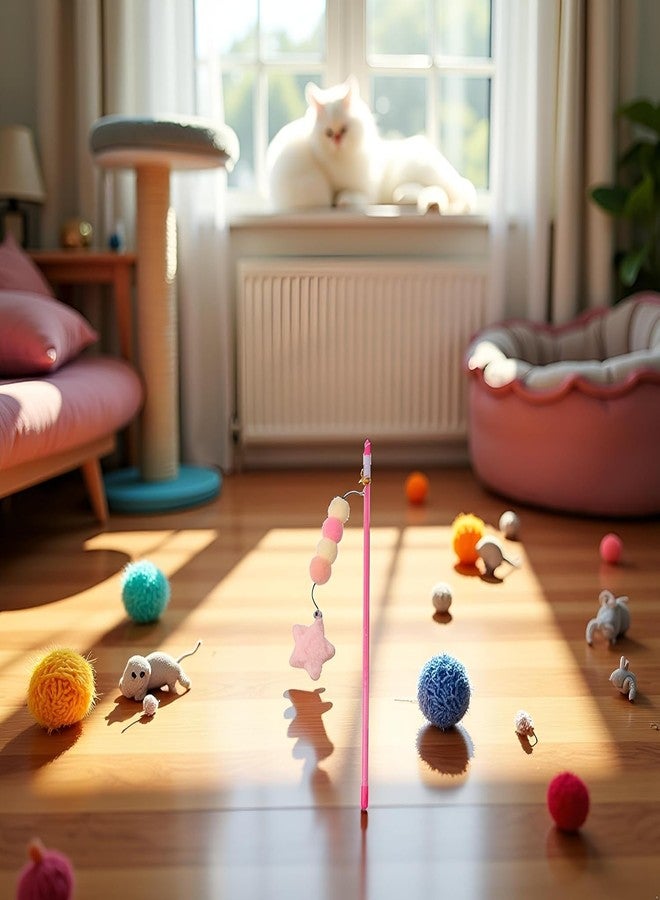 Tnyvm Pink Cat Stick Toy, Cat Teaser Wand Toys, Interactive Cat Toys, Elastic Rope Plush Ball Star Pendant Bite Comfortable Grip, Indoor Kitten Wand Mice and Animals - Image 5